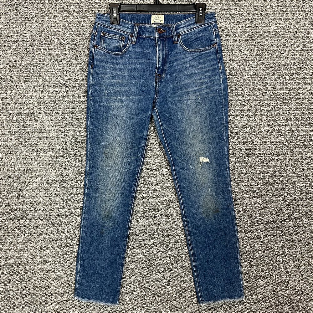 J Crew Jeans Slim Broken In Boyfriend Women's 26 Blue Mid Rise Raw Hem 27 in